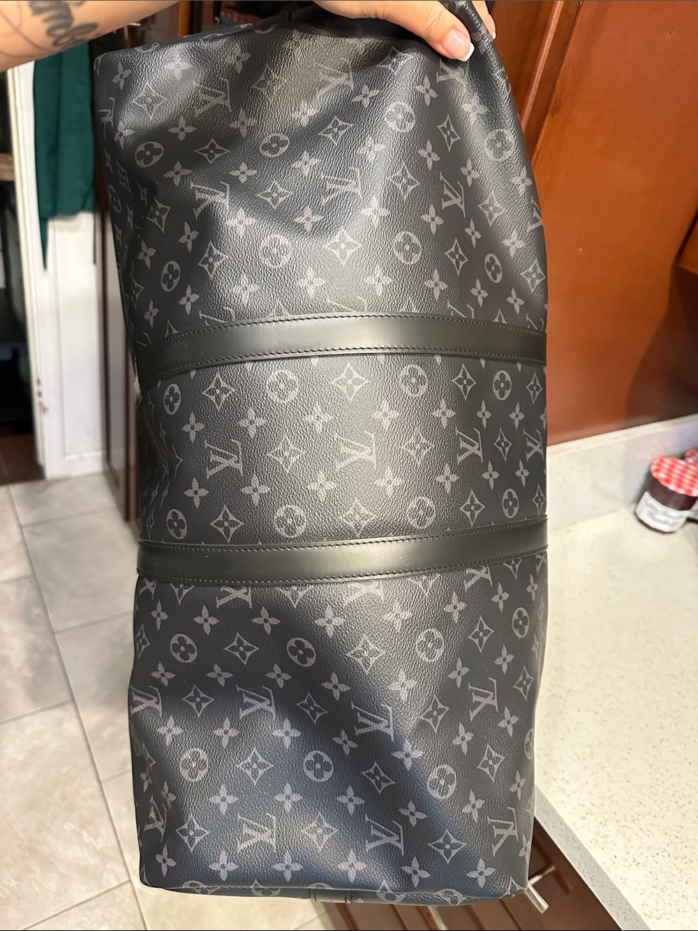 Louis Vuitton Black Monogram Black Eclipse Bandolier Keepall 55 - Picture 9 of 12